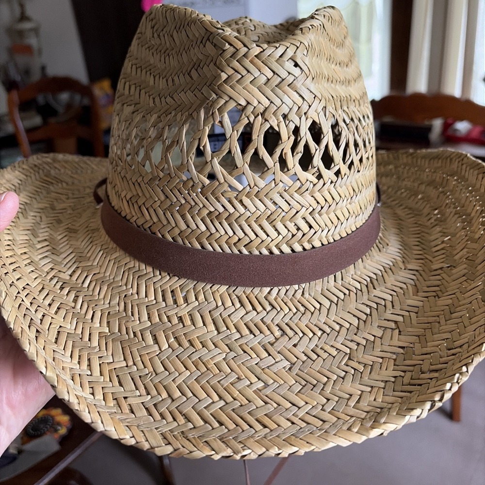 Broner Ventilated Western Straw Cowboy Hat Leather Chin Strap Size Large - Picture 15 of 15